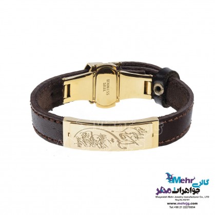 دستبند طلا و چرم - طرح وان یکاد-MB0334